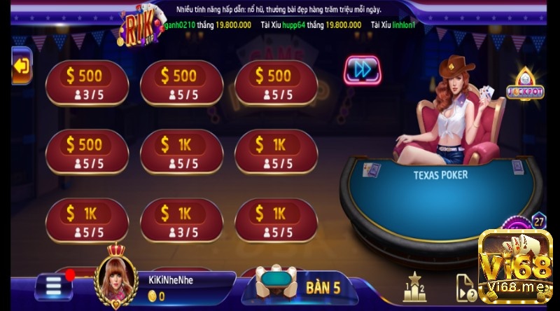 Bàn choi gem bai RIK Vip Poker cực chất