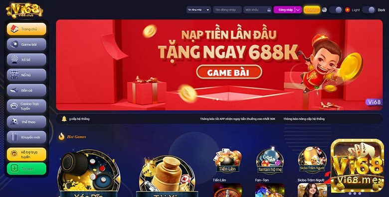 Vi68 là nhà cái cung cấp nhiều thể loại game bài vô cùng hấp dẫn