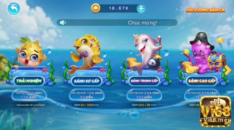 Phòng chơi của game baắn cá Vi68 rất đa dạng có tổng cộng 4 sảnh chơi giúp anh em tha hồ lựa chọn 