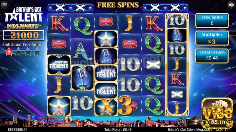 Giao diện chính của slot game Britain's Got Talent với các biểu tượng đặc trưng