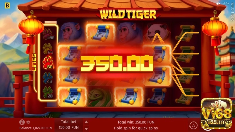 Tỷ lệ trả thưởng của Game Slot Wild Wild Tiger vô cùng hấp dẫn người chơi